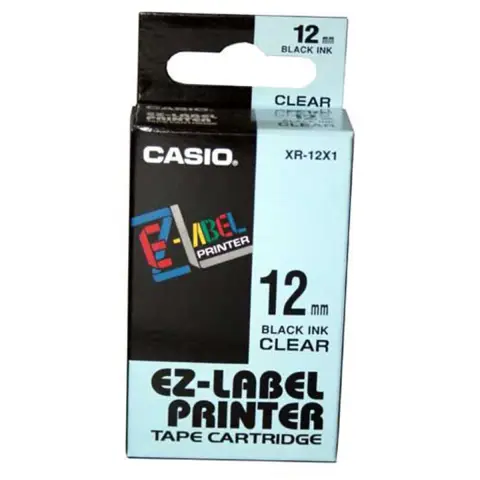 Taśma Casio XR-12X1 - szerokość 12mm - Czarny nadruk na przeźroczystym tle
